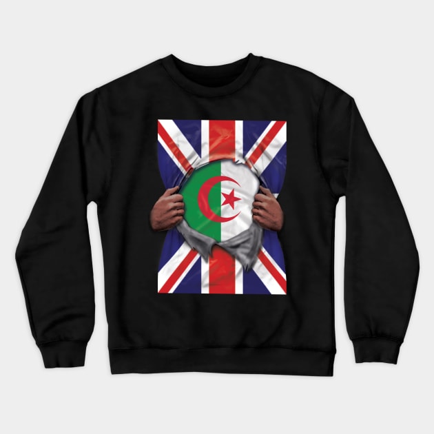 Algeria Flag Great Britain Flag Ripped - Gift for Algerian From Algeria Crewneck Sweatshirt by Country Flags